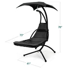 Hanging LED-Lit Curved Chaise Lounge Chair w/ Pillow, Canopy, Stand