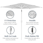 7.5ft Patio Market Umbrella with White Pole, Push Button Tilt and Crank Lift