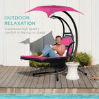 Hanging LED-Lit Curved Chaise Lounge Chair w/ Pillow, Canopy, Stand