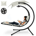 Hanging LED-Lit Curved Chaise Lounge Chair w/ Pillow, Canopy, Stand
