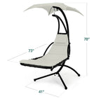 Hanging LED-Lit Curved Chaise Lounge Chair w/ Pillow, Canopy, Stand