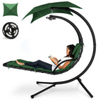 Hanging LED-Lit Curved Chaise Lounge Chair w/ Pillow, Canopy, Stand