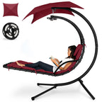 Hanging LED-Lit Curved Chaise Lounge Chair w/ Pillow, Canopy, Stand