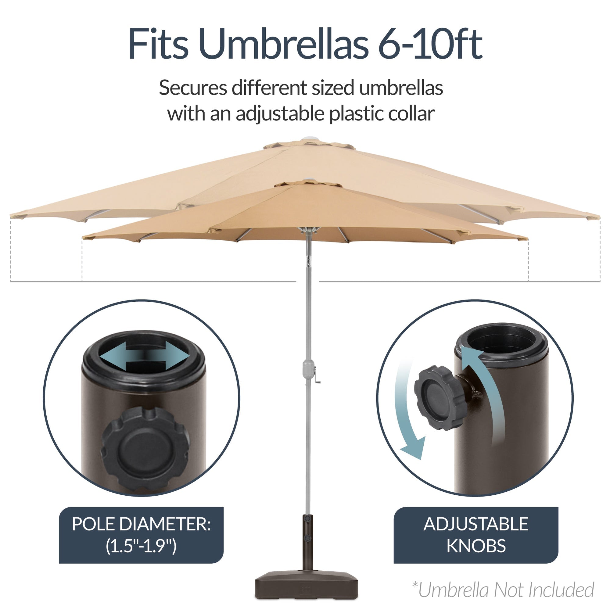 Plastic Patio Umbrella Base Pole Holder Accessory w/ Adjustable Knob