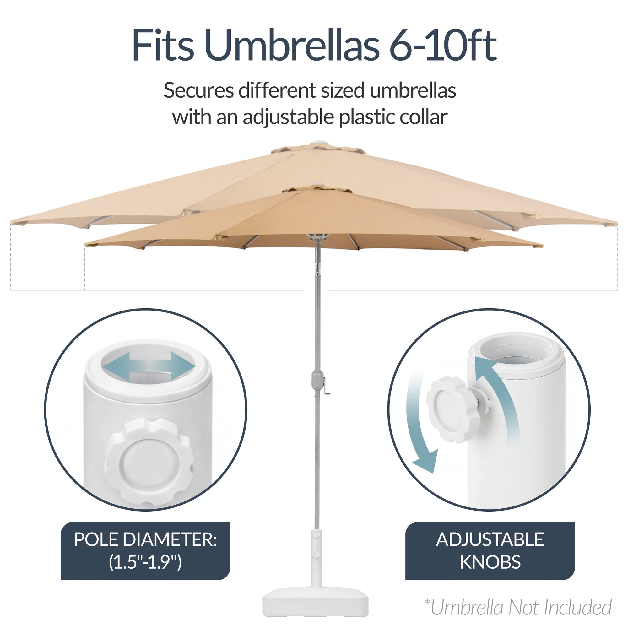Plastic Patio Umbrella Base Pole Holder Accessory w/ Adjustable Knob