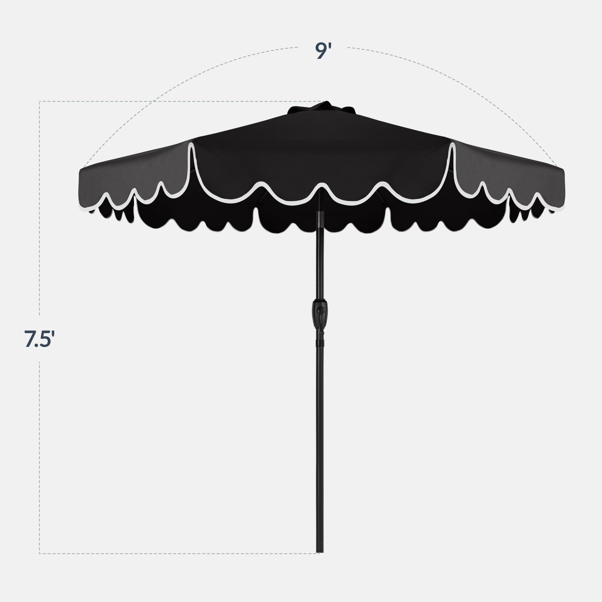 9ft Patio Market Umbrella, Scallop Trim, UV-Fade-Resistant, Crank & Tilt