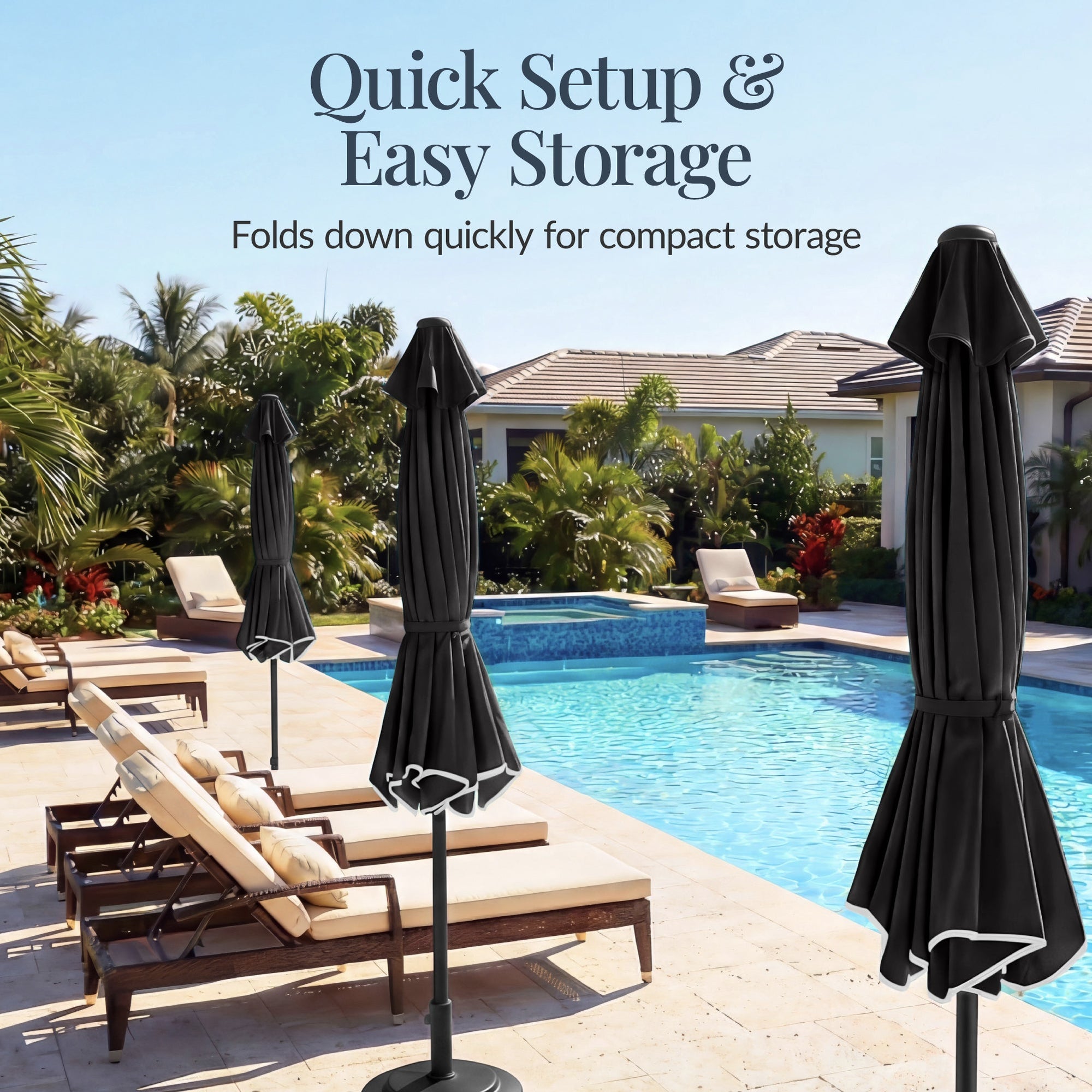 9ft Patio Market Umbrella, Scallop Trim, UV-Fade-Resistant, Crank & Tilt