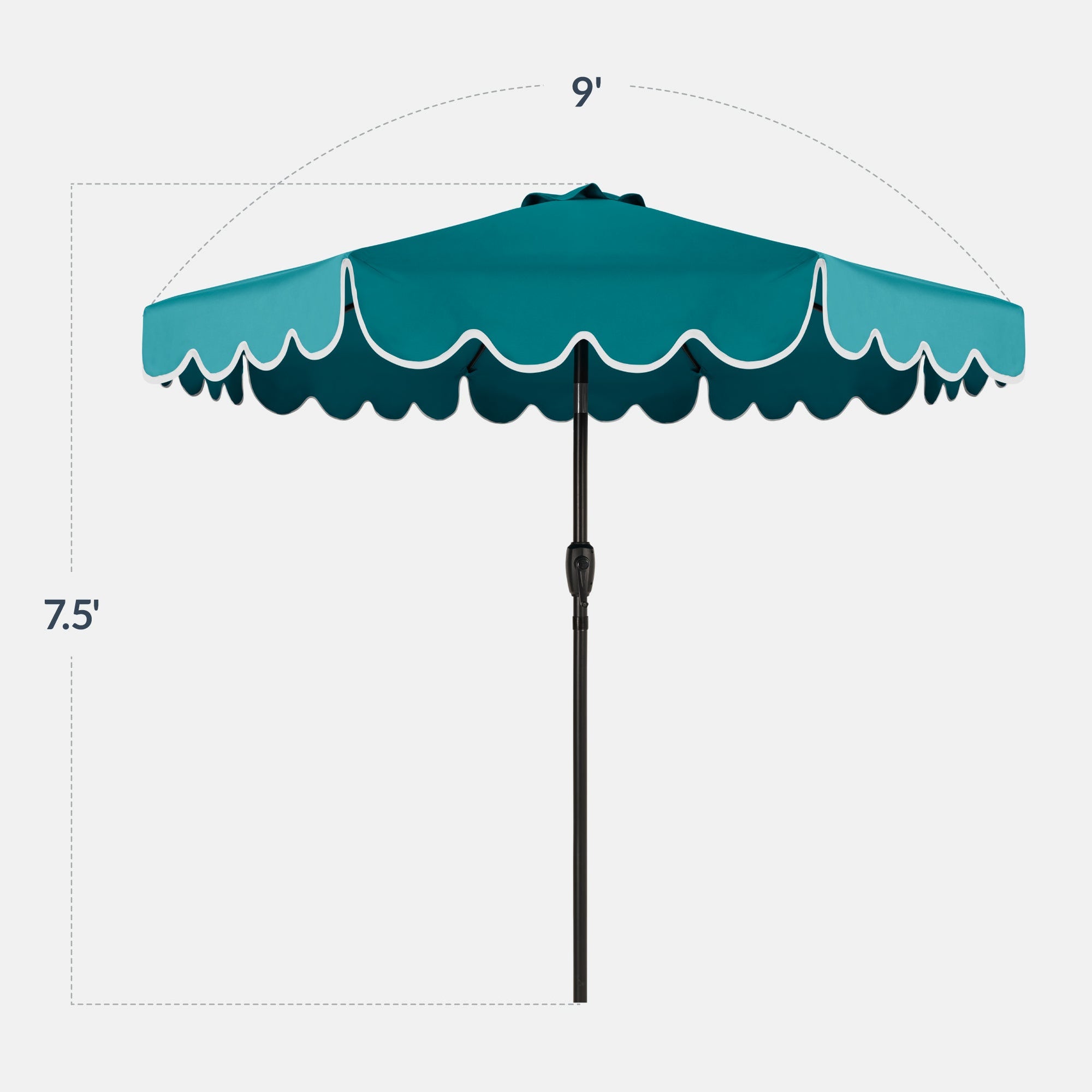 9ft Patio Market Umbrella, Scallop Trim, UV-Fade-Resistant, Crank & Tilt
