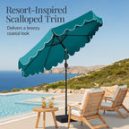 9ft Patio Market Umbrella, Scallop Trim, UV-Fade-Resistant, Crank & Tilt