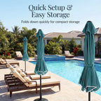 9ft Patio Market Umbrella, Scallop Trim, UV-Fade-Resistant, Crank & Tilt