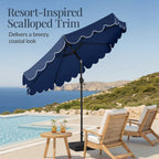 9ft Patio Market Umbrella, Scallop Trim, UV-Fade-Resistant, Crank & Tilt