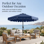9ft Patio Market Umbrella, Scallop Trim, UV-Fade-Resistant, Crank & Tilt