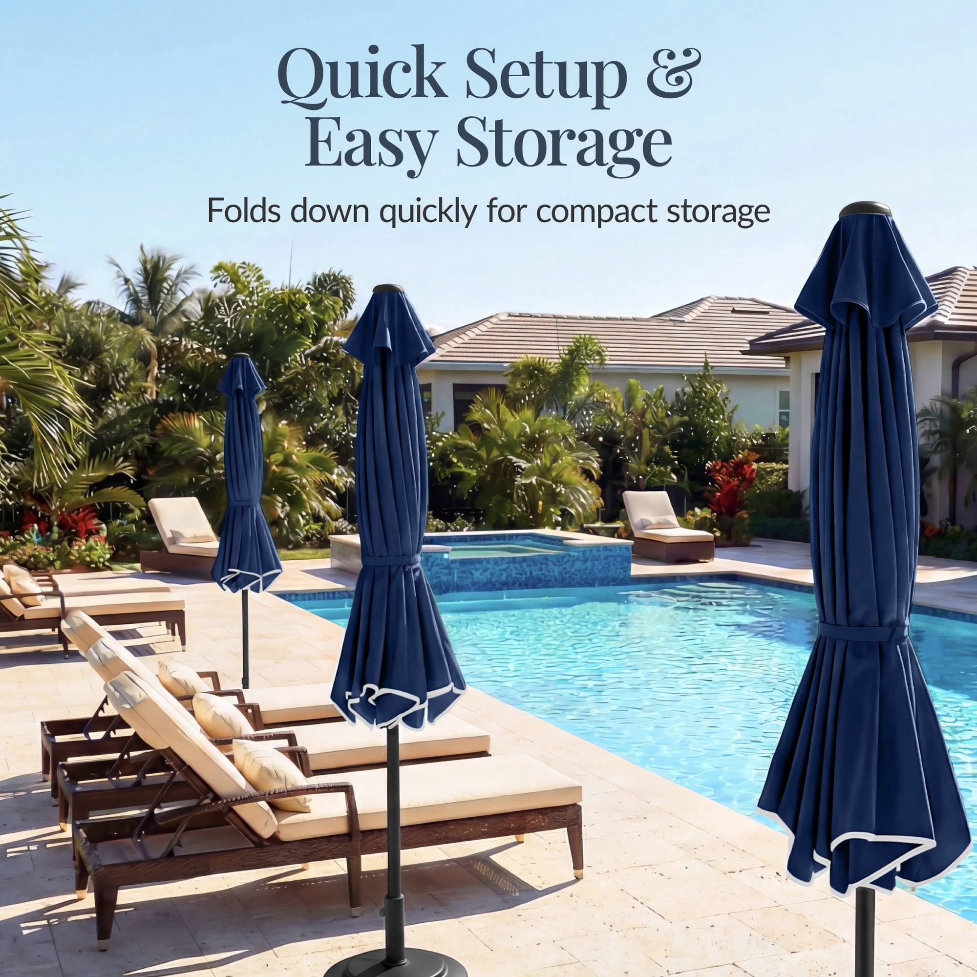 9ft Patio Market Umbrella, Scallop Trim, UV-Fade-Resistant, Crank & Tilt