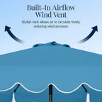 9ft Patio Market Umbrella, Scallop Trim, UV-Fade-Resistant, Crank & Tilt