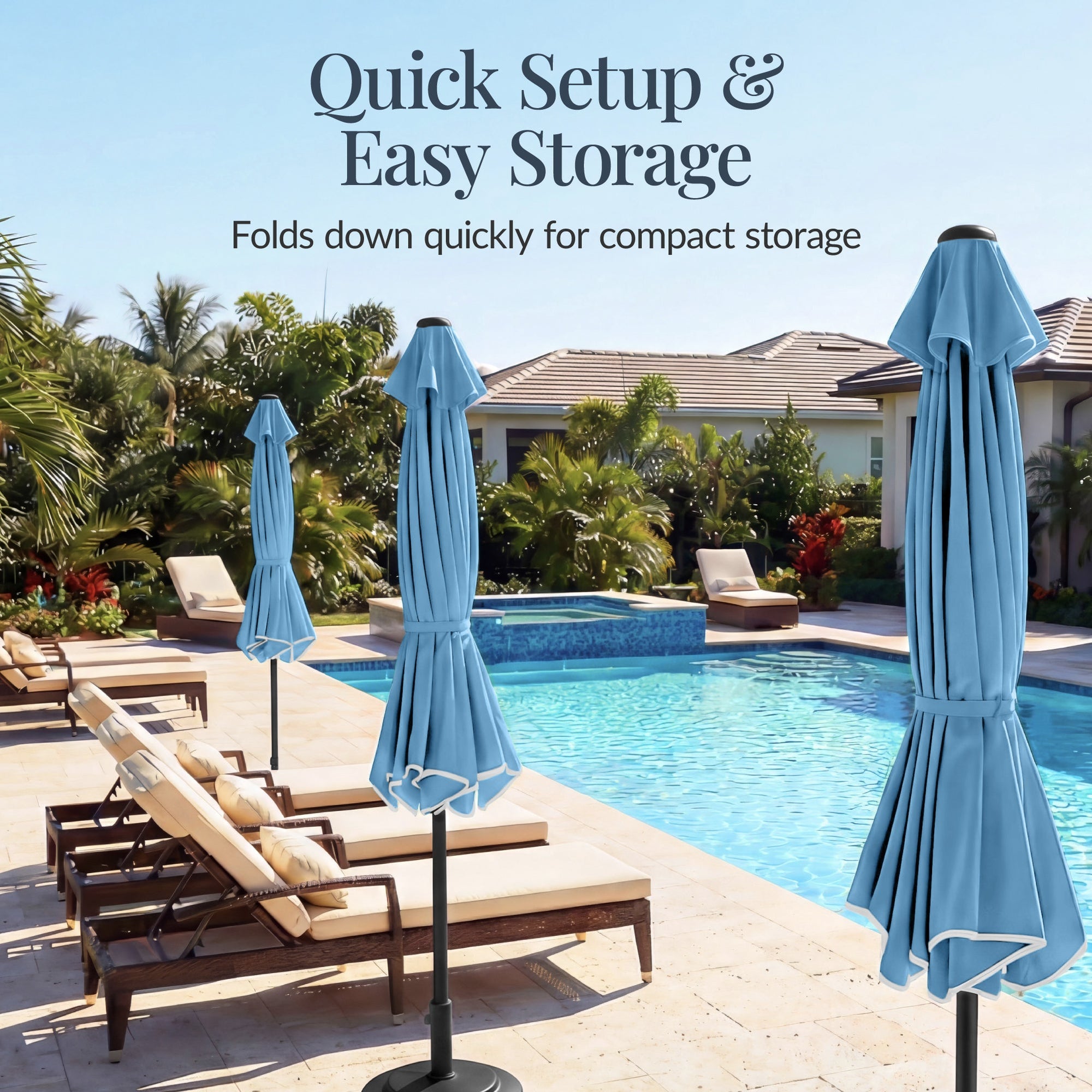9ft Patio Market Umbrella, Scallop Trim, UV-Fade-Resistant, Crank & Tilt
