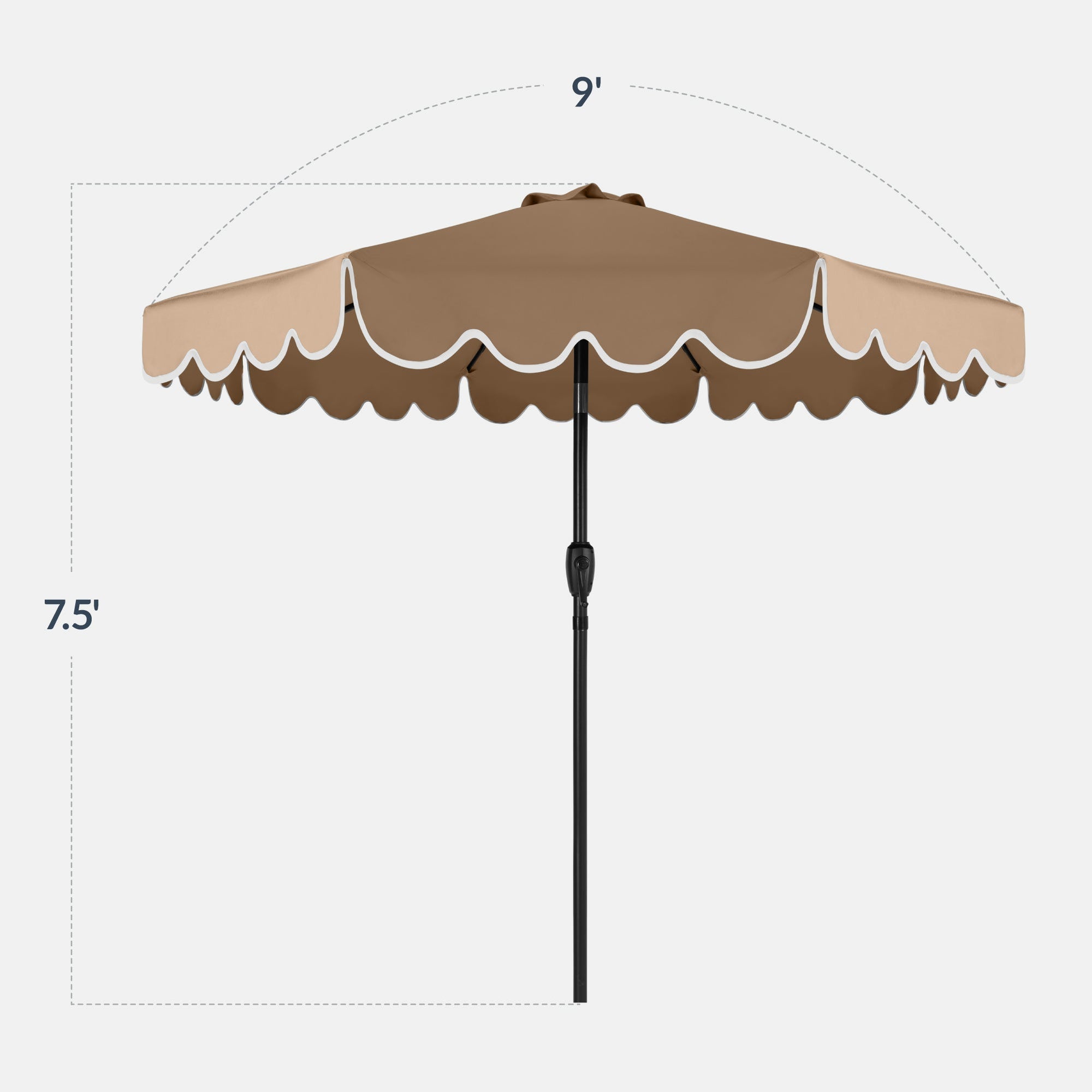 9ft Patio Market Umbrella, Scallop Trim, UV-Fade-Resistant, Crank & Tilt