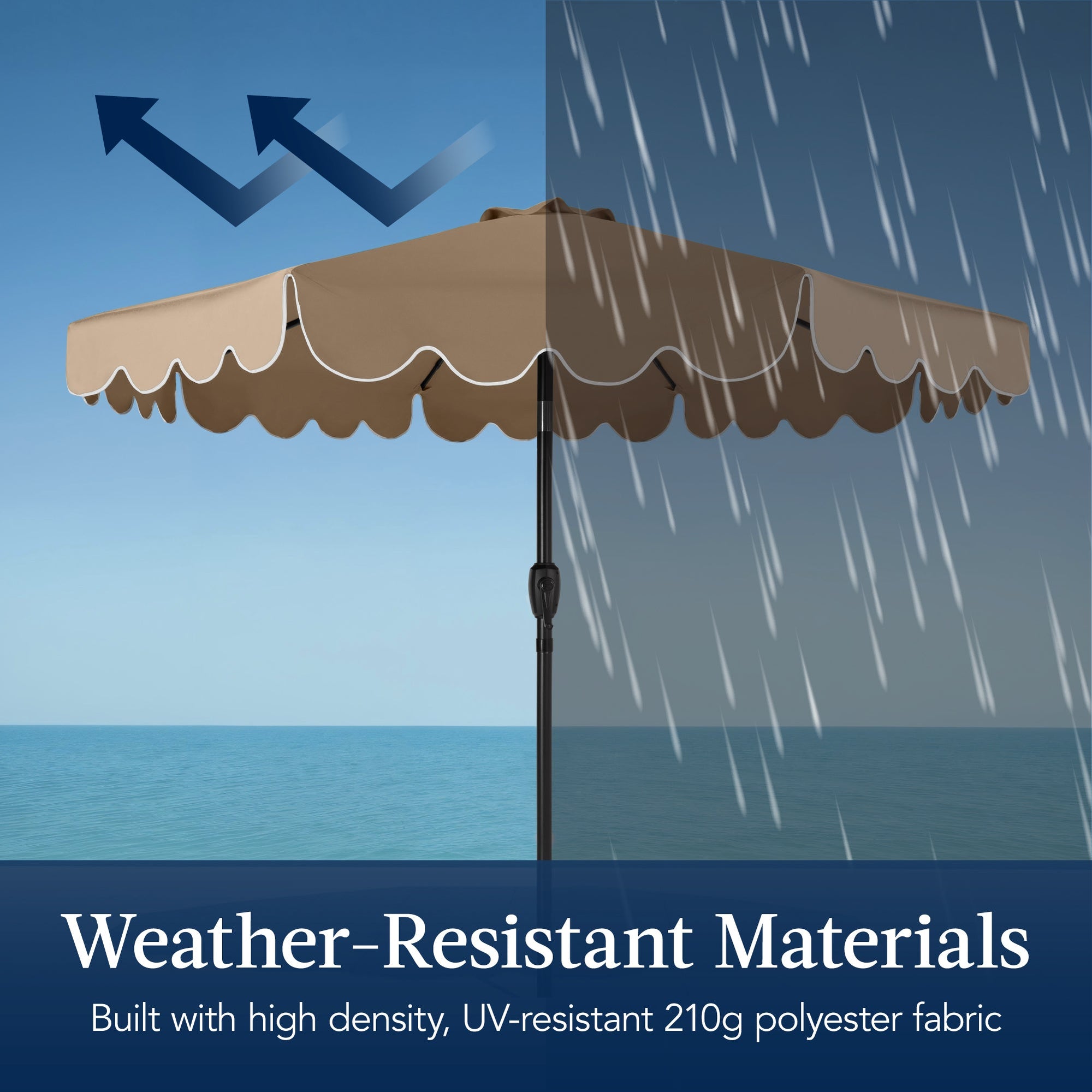9ft Patio Market Umbrella, Scallop Trim, UV-Fade-Resistant, Crank & Tilt
