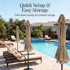 9ft Patio Market Umbrella, Scallop Trim, UV-Fade-Resistant, Crank & Tilt