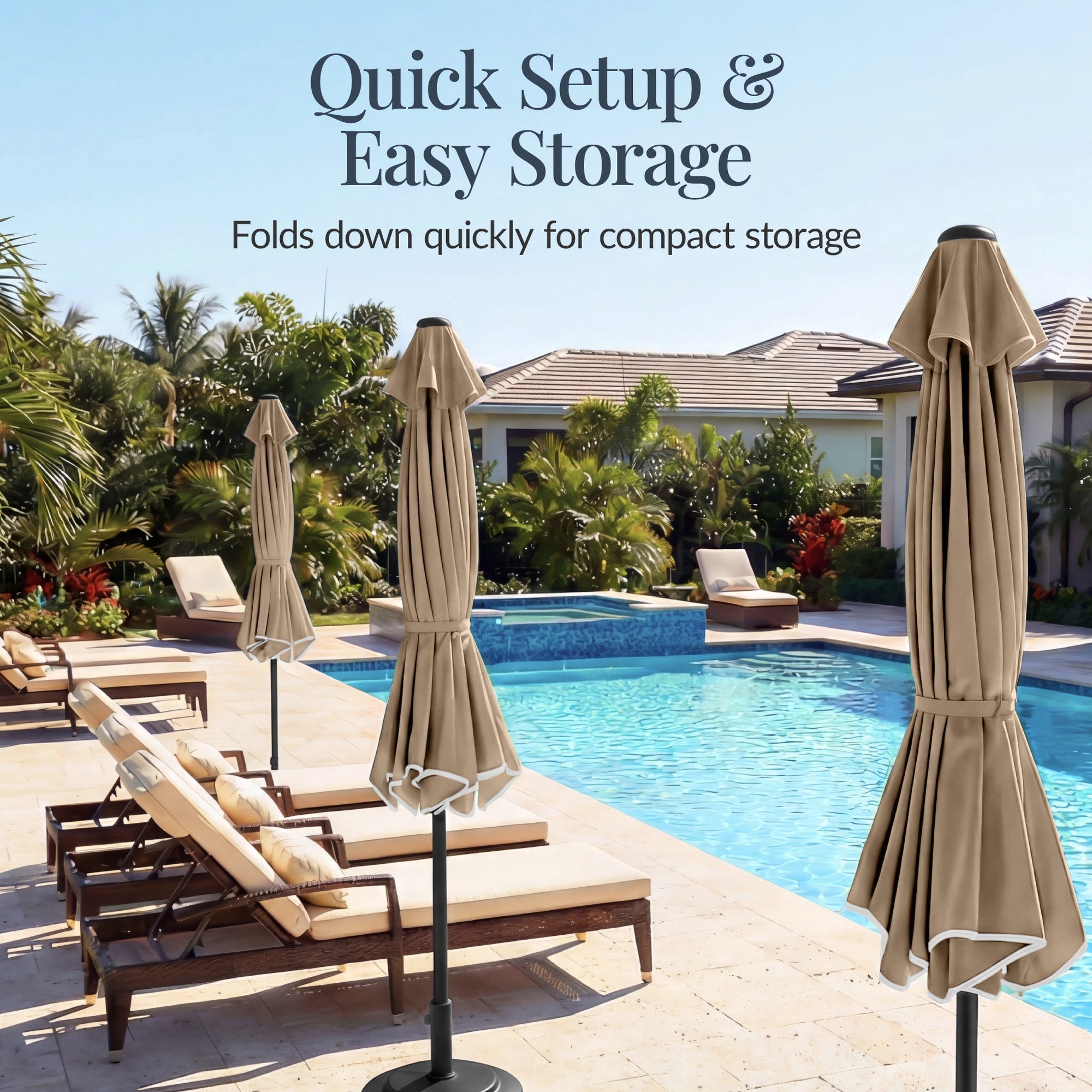 9ft Patio Market Umbrella, Scallop Trim, UV-Fade-Resistant, Crank & Tilt