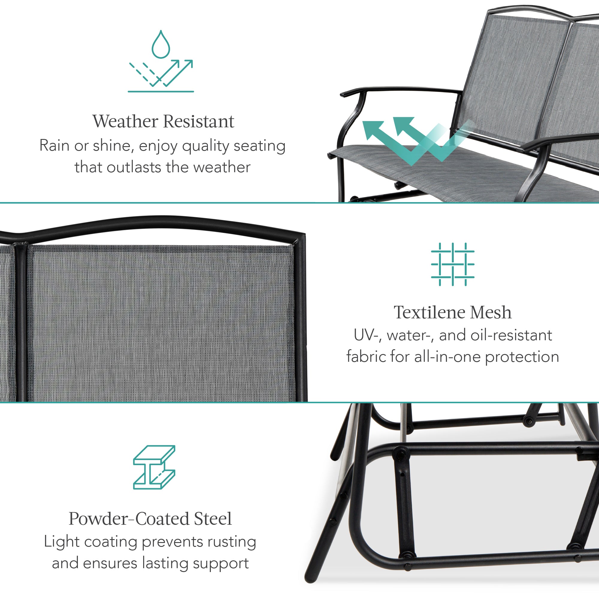 2-Person Patio Loveseat Swing Glider, Bench Rocker w/ Armrests