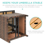 Outdoor Wicker Patio Side Table Accent Furniture w/ Umbrella Hole