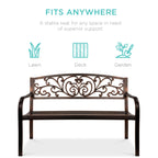 Steel Bench for Outdoor, Patio, Garden w/ Floral Design - 50in
