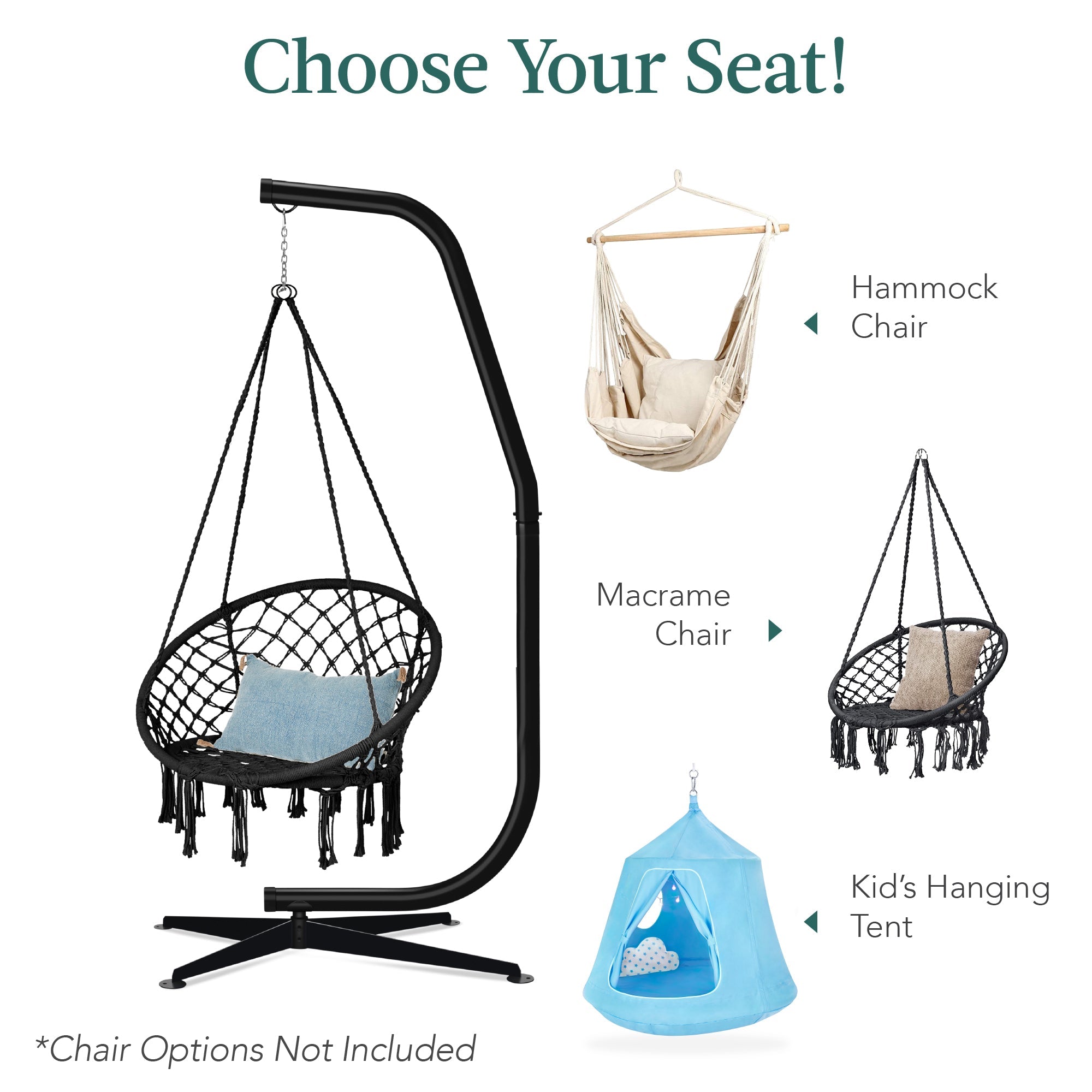 Curved Hanging Hammock C-Stand w/ All-Weather, Steel Frame - Stand Only