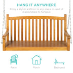 Wooden Curved Back Hanging Porch Swing Bench w/ Mounting Chains - 48in