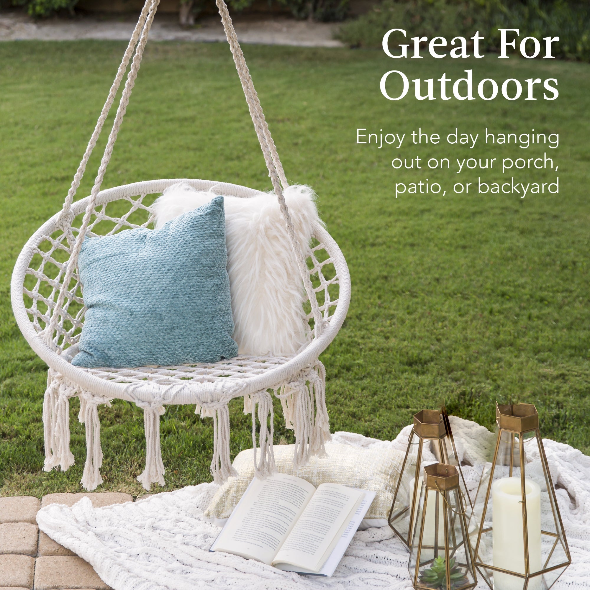 Macrame Hanging Chair Handwoven Cotton Hammock Swing w/ Mounting Hardware