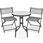 3-Piece Bistro Set w/ Glass Table, 2 Foldable Chairs
