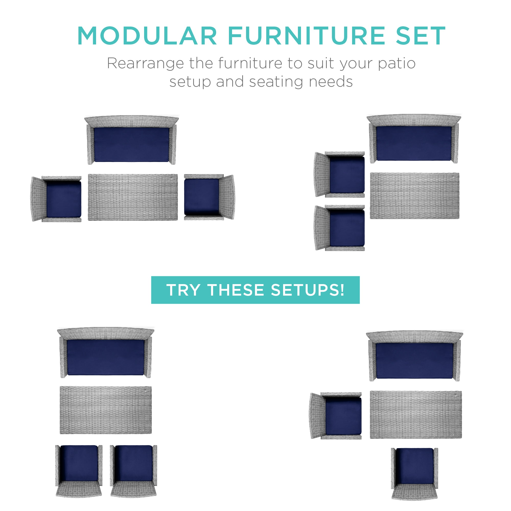 4-Piece Outdoor Wicker Conversation Patio Set w/ 4 Seats, Glass Table Top