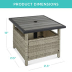 Outdoor Wicker Patio Side Table Accent Furniture w/ Umbrella Hole