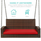 Woven Wicker Hanging Porch Swing Bench w/ Mounting Chains, Seat Cushion