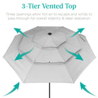 3-Tier Solar Patio Umbrella w/ LED Lights, Tilt Adjustment, Crank - 10ft