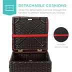 Set of 2 Wicker Ottomans, Multipurpose w/ Removable Cushions, Steel Frame