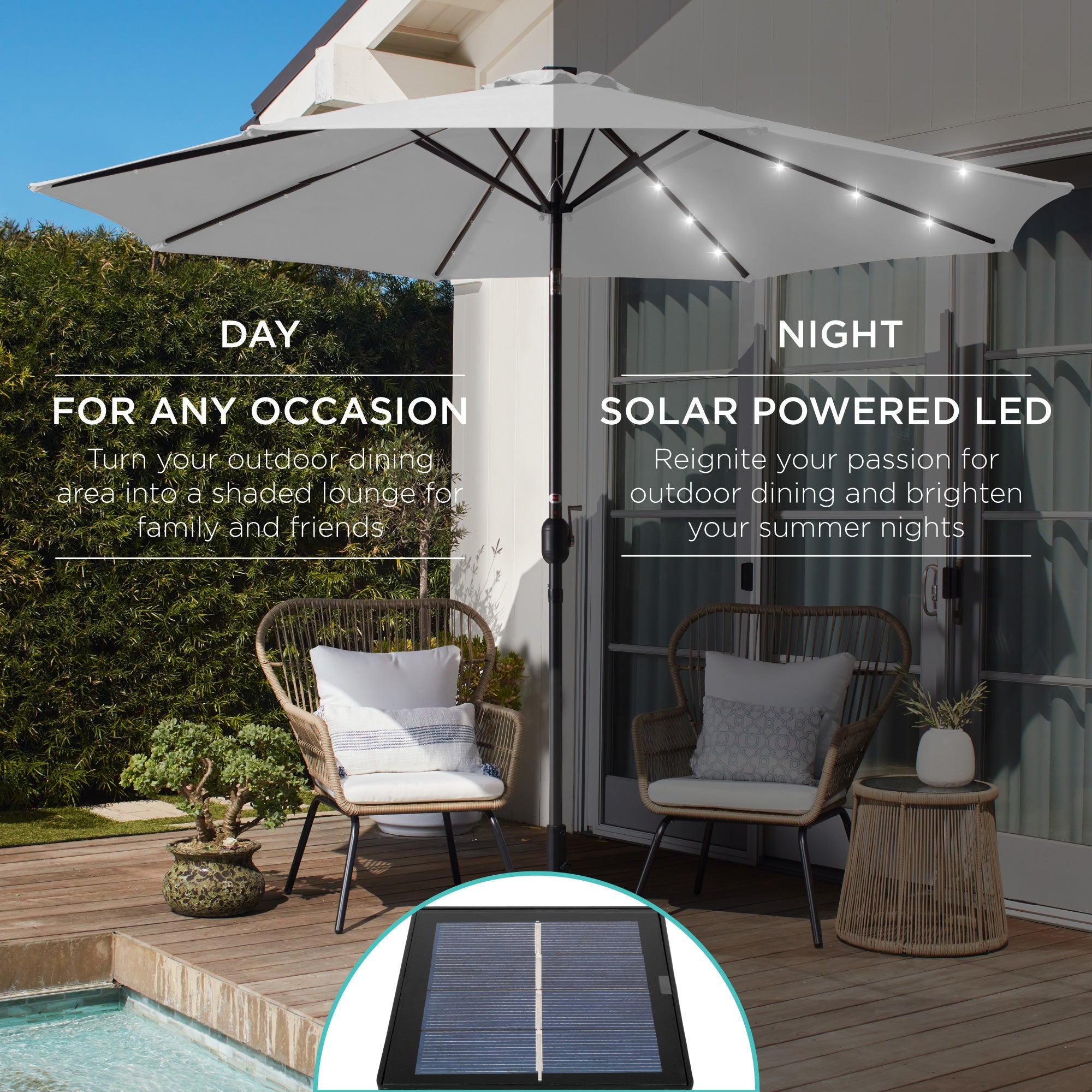 Solar LED Lighted Patio Umbrella w/ Tilt Adjustment, UV-Resistant - 10ft