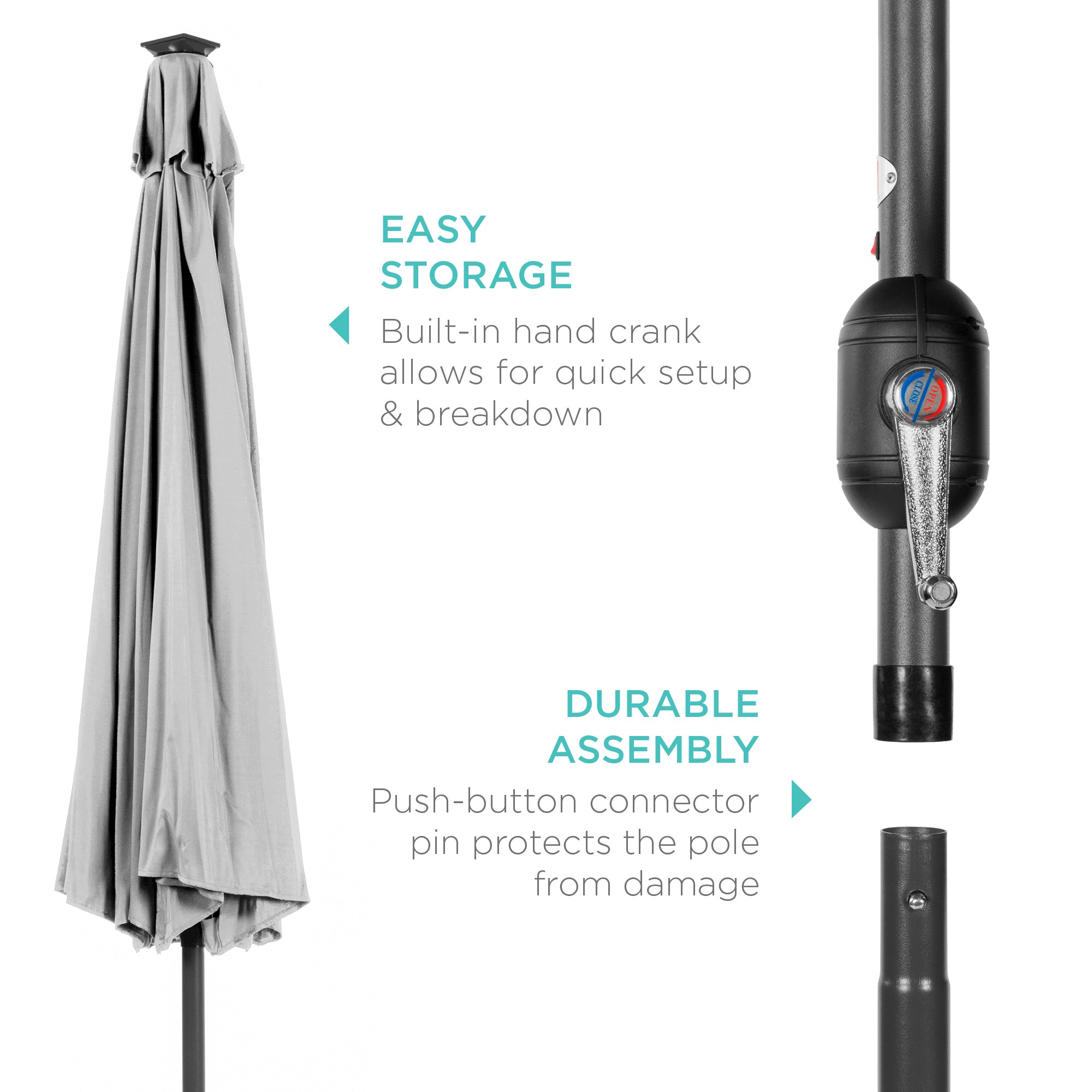 Solar LED Lighted Patio Umbrella w/ Tilt Adjustment, UV-Resistant - 10ft