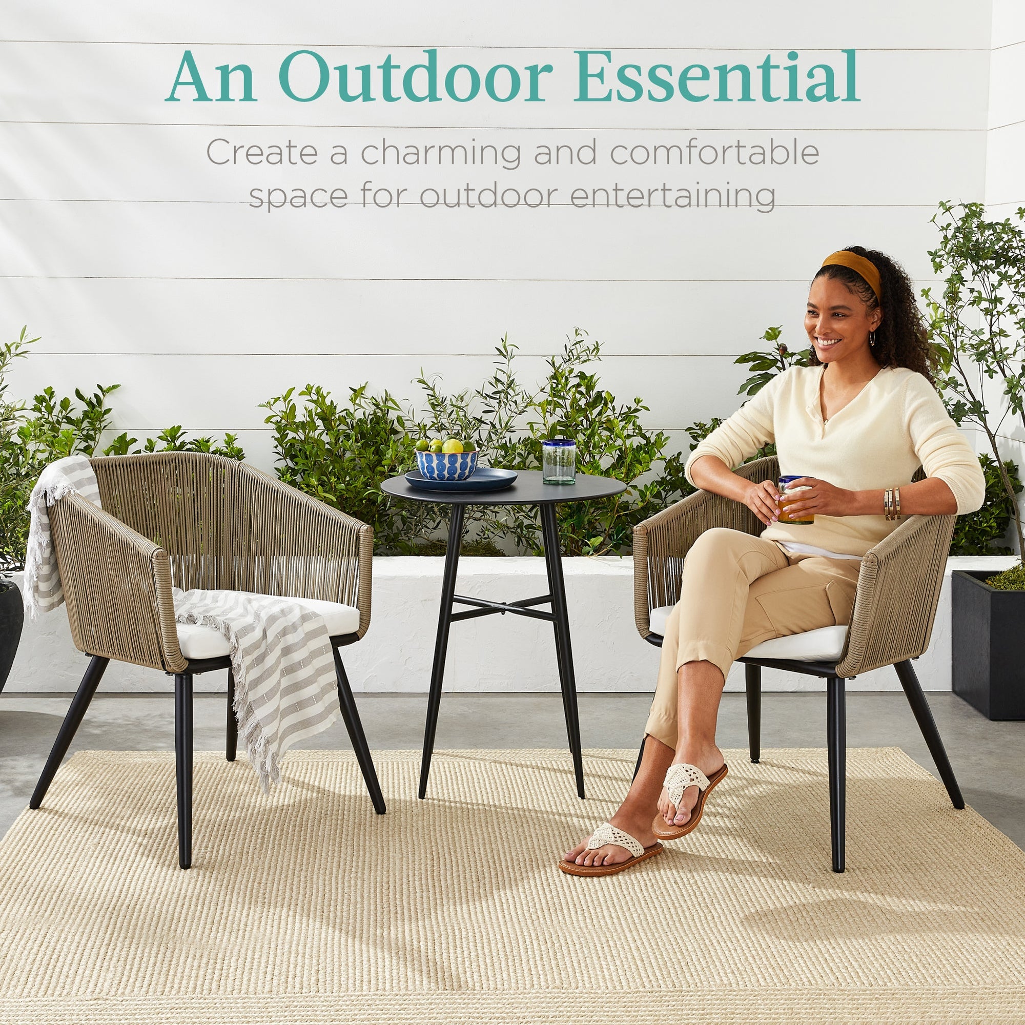 Set of 2 Outdoor Woven Wicker Patio Dining Chairs, 250lb Capacity