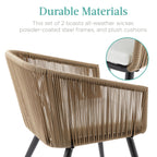 Set of 2 Outdoor Woven Wicker Patio Dining Chairs, 250lb Capacity