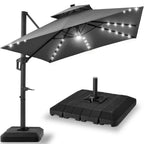 2-Tier Square LED Cantilever Offset Umbrella w/ 360 Rotation, Base - 10x10ft