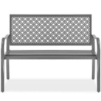 Indoor Outdoor Steel Bench w/ Geometric Backrest, Foot Levelers