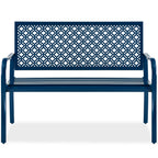 Indoor Outdoor Steel Bench w/ Geometric Backrest, Foot Levelers