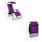 Folding Zero Gravity Recliner Patio Lounge Chair w/ Canopy, Side Tray