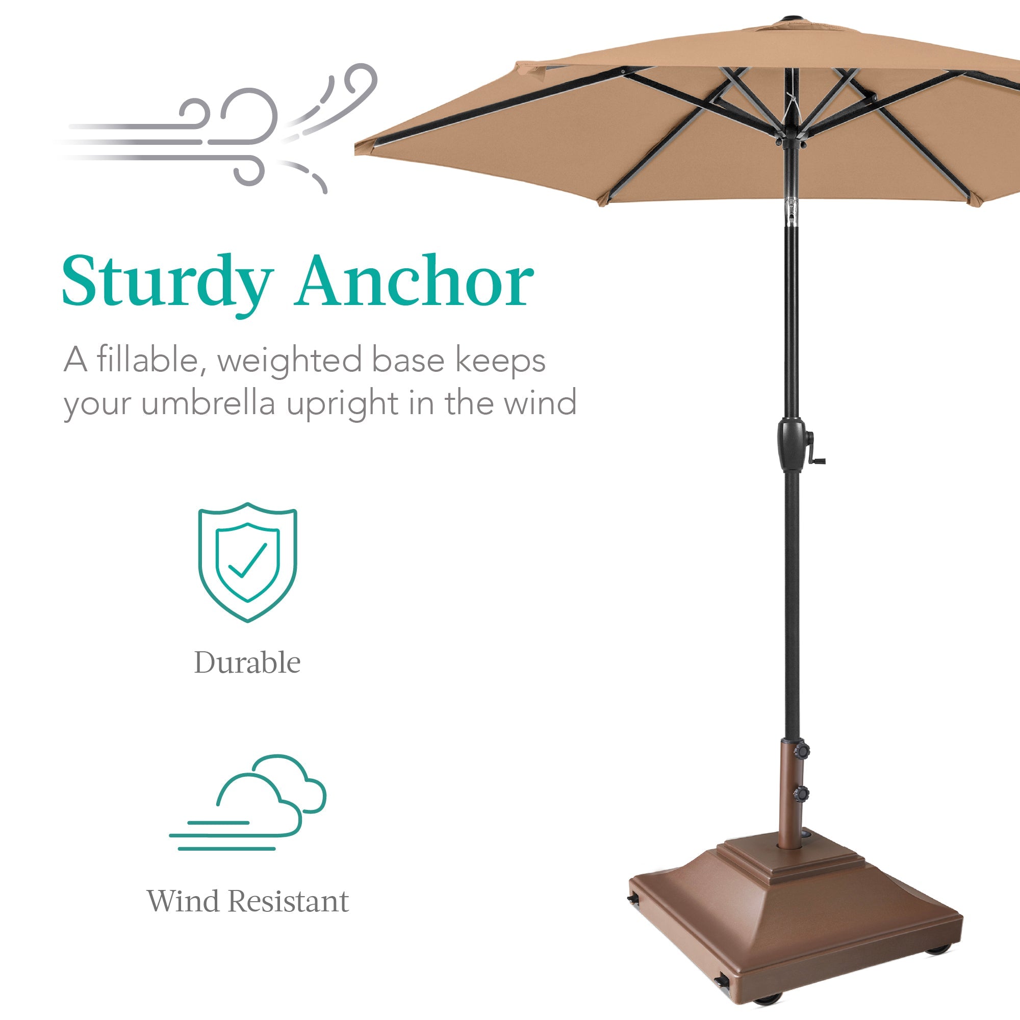Mobile Umbrella Base, Fillable Stand w/ 4 Wheels, 2 Locks, 120lb Capacity