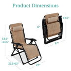 Oversized Zero Gravity Chair, Folding Outdoor Recliner w/ Removable Cushion