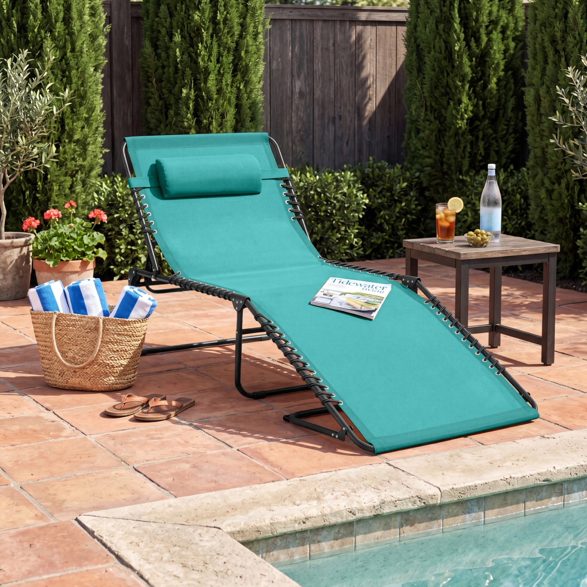 Portable Patio Chaise Lounge Chair Outdoor Recliner w/ Pillow