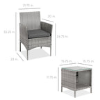 3-Piece Outdoor Patio Wicker Bistro Set w/ Side Storage Table