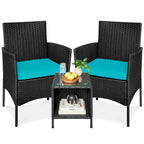 3-Piece Outdoor Patio Wicker Bistro Set w/ Side Storage Table