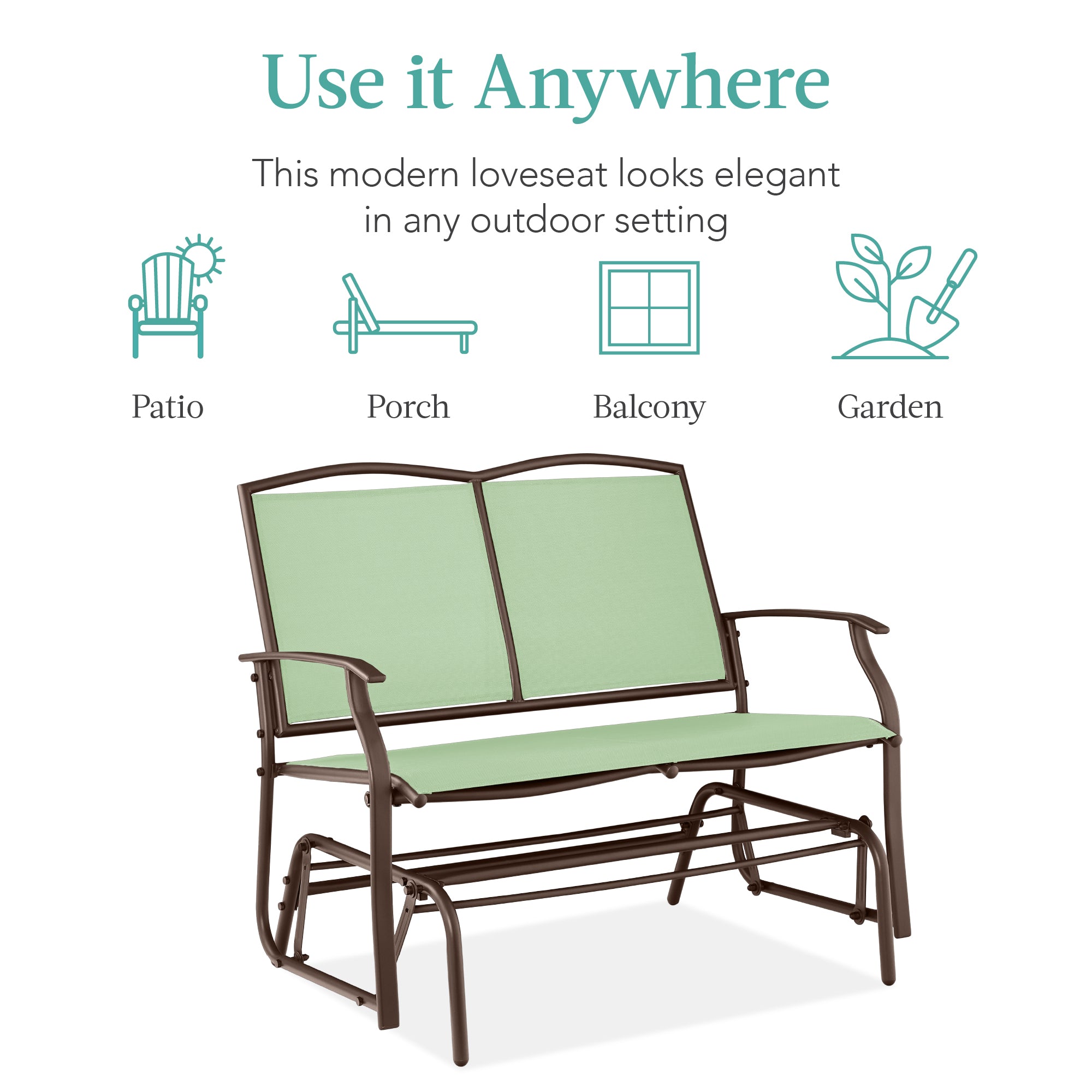 2-Person Patio Loveseat Swing Glider, Bench Rocker w/ Armrests