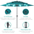 3-Tier Solar Patio Umbrella w/ LED Lights, Tilt Adjustment, Crank - 10ft